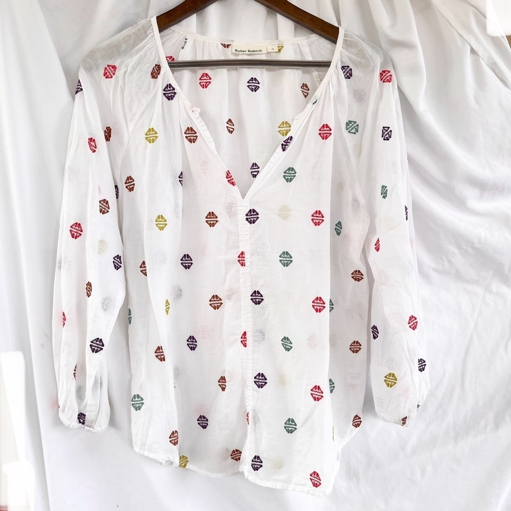 ANTHROPOLOGIE | ROLLER RABBIT KURTOE MULTI COLOR EMBROIDERED BLOUSE MEDIUM - Picture 2 of 5